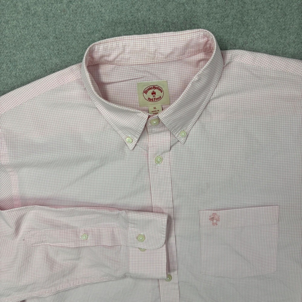 Brooks Brothers Red Fleece Gingham Check Button Down Shirt Mens XL‎ Pink Logo